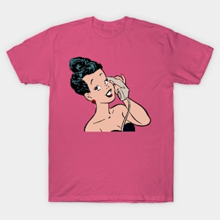 The woman is talking. T-Shirt